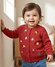 Babyoye Cotton Knitted Full Sleeves Front Open Sweater With Floral Embroidery - Red