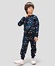 TRESNOVA Cotton Knit Full Sleeves Space Theme Printed Coordinating Antimicrobial Tee & Joggers Set - Navy Blue