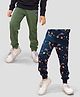 TRESNOVA Cotton Knit Pack Of 2 Space Theme & NYC Text Printed Antimicrobial Joggers - Navy Blue & Olive Green