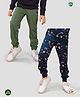 TRESNOVA Cotton Knit Pack Of 2 Space Theme & NYC Text Printed Antimicrobial Joggers - Navy Blue & Olive Green