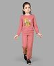 TRESNOVA Cotton Knit Full Sleeves Fox Glitter Printed Coordinating Antimicrobial Tee & Joggers Set - Salmon Pink