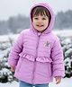 Babyhug Woven Full Sleeves A Line Frilled Hooded Padded Jacket With Star Patch - Purple