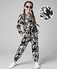 OLLINGTON ST. Cotton Knit Full Sleeves Jumpsuit & Belt with Floral Print - Black & White