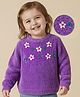 Babyoye Knit Full Sleeves Pullover Sweater with Floral Embroidery - Purple