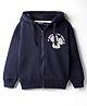 Doreme Fleece Knit Full Sleeves Floral Printed Hooded Sweatjacket - Navy Blue