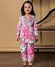READIPRINT Cotton Woven Full Sleeves Floral Printed & Embroidered WIth Gota Lace Embellished Kurti Pant Set - Pink