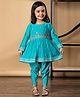 READIPRINT Silk Woven Full Sleeves Floral Embroidered Kurti With Dhoti Set - Blue