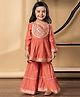 READIPRINT Silk Woven Full Sleeves Floral Embroidered Mirror Work Detailed Kurti Sharara Set - Peach