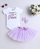 TINY MINY MEE Elastane Knit Half Sleeves Daddys Little Princess Text Glitter Printed Onesie With Bow Applique Detailed Tutu Skirt & Headband - Lavender