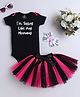 TINY MINY MEE Elastane Knit Half Sleeves I M Sassy Like My Mommy Text Printed Onesie With Bow Applique Detailed Tutu Skirt & Headband - Black