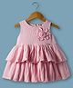 ToffyHouse Cotton Woven Sleeveless Frocks With Floral Applique - Pink