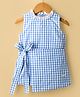 ToffyHouse Cotton Woven Sleeveless Checked Frock with Front Tie Detailing - Light Blue
