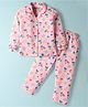 Doreme Single Jersey Knit Full Sleeves Front Open Co-Ords Night Suit With Floral Print - Pink