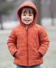Babyhug Woven Full Sleeves Solid Hooded Quilted Jacket - Rust Orange