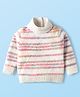 Babyhug Knitted Full Sleeves High Neck Striped Pullover Sweater - White