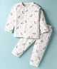 Doreme Single Jersey Knit Full Sleeves Co-ords Night Suit with Airplane Print - White