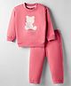Doreme Terry Knit Full Sleeves T-Shirt & Joggers Set With Teddy Bear Print - Coral