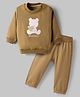 Doreme Terry Knit Full Sleeves T-Shirt & Joggers Set With Teddy Bear Print - Brown