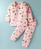 Doreme Single Jersey Knit Full Sleeves Co-ords Night Suit with Animal Print - Pink