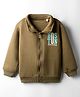 Doreme Fleece Knit Full Sleeves Sweatjacket With Boston Print - Khaki