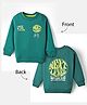 Doreme Fleece Knit Full Sleeves Sweatshirt With Front & Back Text Print - Teal Blue