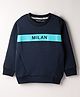 Doreme Fleece Knit Full Sleeves Sweatshirt With Milan Print - Navy Blue