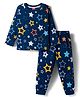 Babyhug Cotton Knit Full Sleeves Co-ords Night Suit With Star Print - Blue