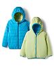Babyhug Woven Full Sleeves Reversible Solid Hooded Padded Jacket - Blue & Lime Green