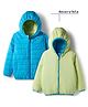 Babyhug Woven Full Sleeves Reversible Solid Hooded Padded Jacket - Blue & Lime Green