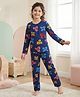 Pine Kids Cotton Knit Full Sleeves Co-ords Night Suit with Floral Print - Navy Blue