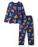 Pine Kids Cotton Knit Full Sleeves Co-ords Night Suit with Floral Print - Navy Blue