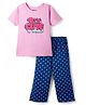 Pine Kids Cotton Knit Half Sleeves Capri Night Suit With Text Print - Pink & Blue