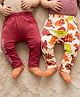 Babyoye 100% Cotton Knit Full Length Diaper Leggings with Dino Print Pack of 2 - Dark Red & White