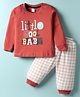 Tango Single Jersey Knit Full Sleeves T-Shirt & Lounge Pant Set with Text Print & Checks - Red