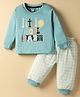 Tango Single Jersey Knit Full Sleeves T-Shirt & Lounge Pant Set with Text Print & Checks - Turquoise