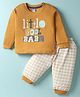 Tango Single Jersey Knit Full Sleeves T-Shirt & Lounge Pant Set with Text Print & Checks - Mustard