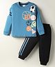 Taeko Single Jersey Knit Full Sleeves T-Shirt & Lounge Pant Set with Sport Theme Print - Light Blue
