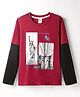 Taeko Single Jersey Knit Full Doctor Sleeves Twofer Style T-Shirt with Statue Of America Text Print - Red & Black