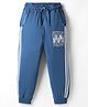 Taeko Single Jersey Knit Full Length Track Pants with Bronx Text Print - Blue