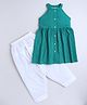 Aww Hunnie 100% Cotton Sleeveless Striped Thread Katha Work Detailed Kurta Salwar Set - Green