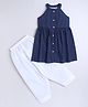 Aww Hunnie 100% Cotton Sleeveless Striped Thread Katha Work Detailed Kurta Salwar Set - Blue