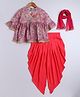 Aww Hunnie Woven Half Bell Sleeves Paisley Printed Gota Lace Embellished Kurti & Dhoti With Dupatta Set - Red