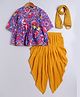 Aww Hunnie Linen Woven Half Sleeves Floral Printed Gota Lace Embellished Kurti & Dhoti With Dupatta Set - Purple