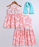 Aww Hunnie Cotton Rayon Woven Sleeveless Floral Printed Gota Lace Embellished Kurti & Sharara With Dupatta Set - Peach