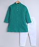 Aww Hunnie 100% Cotton Full Sleeves Striped Katha Work Kurta & Pyjama Set - Green