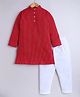Aww Hunnie 100% Cotton Full Sleeves Striped Katha Work Kurta & Pyjama Set - Red