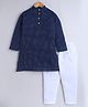 Aww Hunnie 100% Cotton Full Sleeves Striped Katha Work Kurta & Pyjama Set - Blue