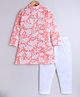 Aww Hunnie Cotton Rayon Woven Full Sleeves Floral Printed & Gota Lace Embellished Kurta & Pyjama Set - Peach