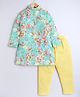 Aww Hunnie Linen Woven Full Sleeves Floral Printed Kurta Pyjama Set - Green