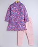 Aww Hunnie Linen Woven Full Sleeves Floral Printed Kurta Pyjama Set - Purple